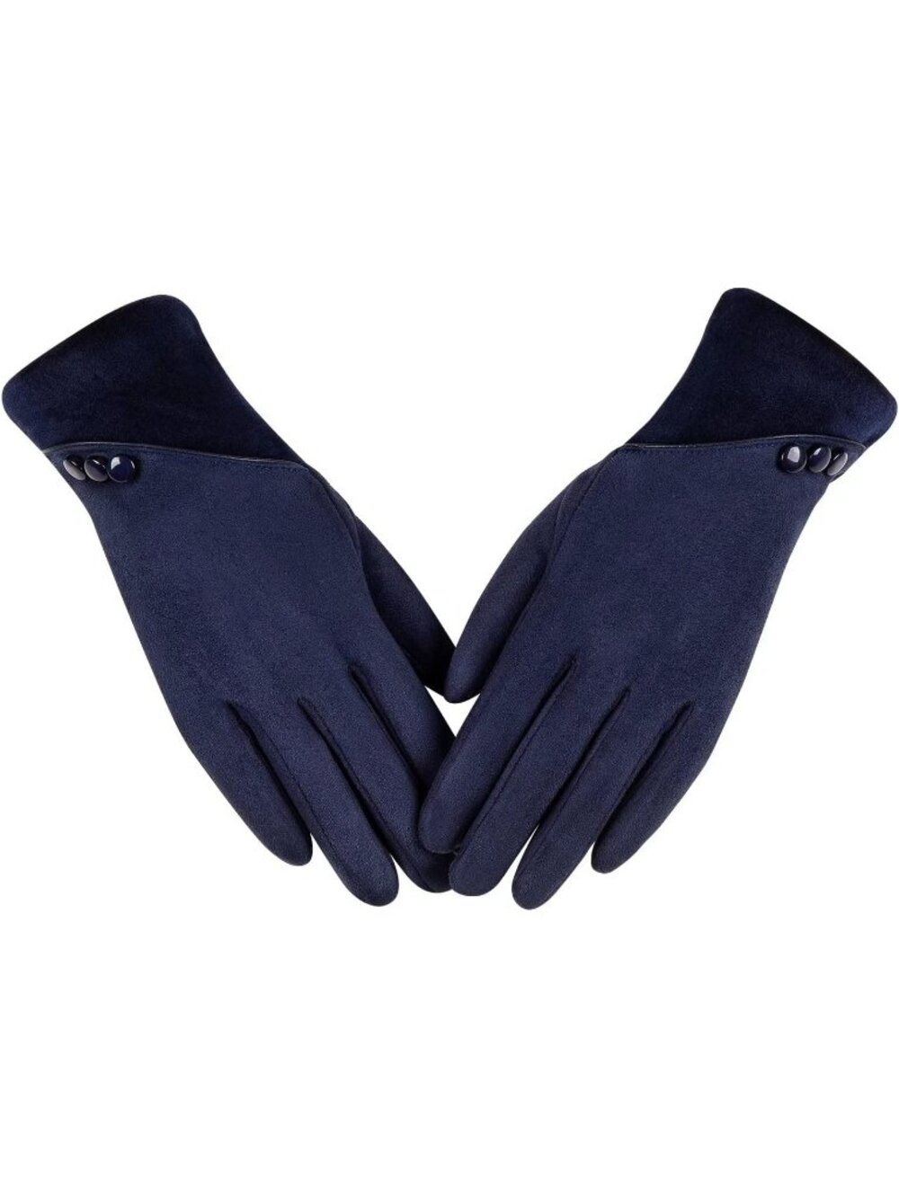 Women Navy Blue Winter WarmTexting Fingers Fleece Lined Windproof Gloves